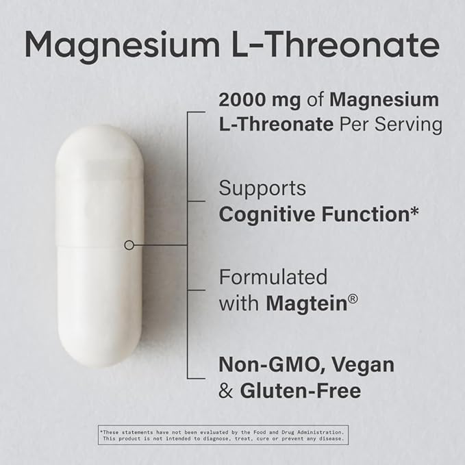 Sports Research® Magnesium L-Threonate Capsules 2000mg - High-Absorption Magtein® for Enhanced Brain Health Memory Focus &amp Restful Sleep Support - Vegan · Non-GMO · Gluten Free - 180 Count