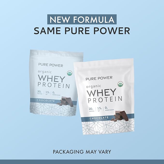 Dr. Mercola Pure Power Organic Whey Protein - 20 g Protein - Supports Muscle Growth &amp Energy - Grass-Fed Whey Concentrate - 15 Servings (20.60 oz) - Chocolate