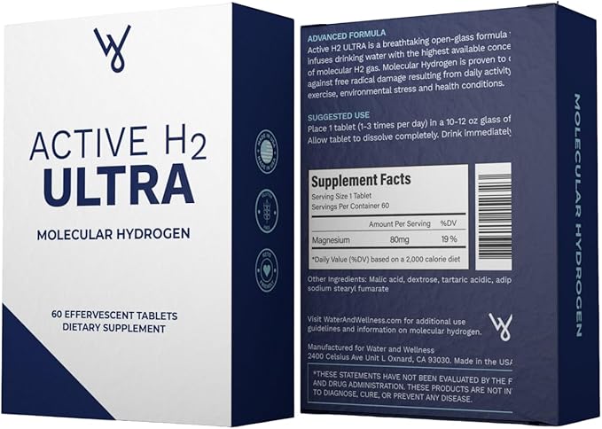 Active H2 Ultra Hydrogen Water Tablet - Optimize Health Support Immunity and Balance Antioxidants with Benefits of Molecular Hydrogen (1 Bottle 60 Tablets)