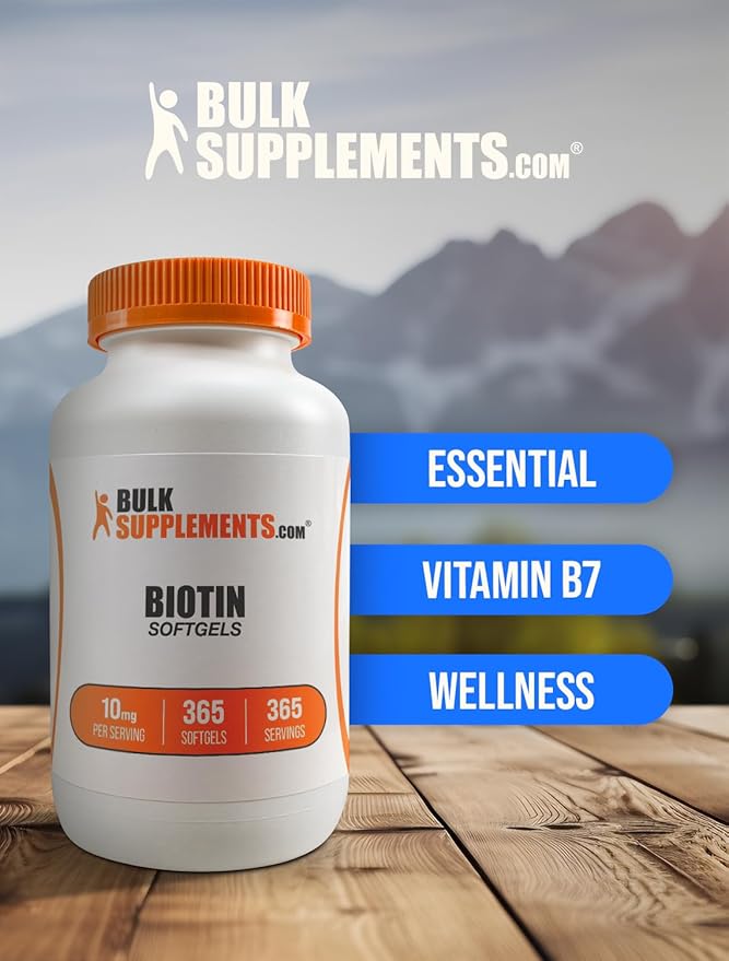BulkSupplements.com Biotin 10000mcg Softgels - Vitamin B7 Biotin Vitamins for Hair Skin and Nails Biotin Supplement - Gluten Free 1 Softgel per Serving 365 Count (Pack of 1)