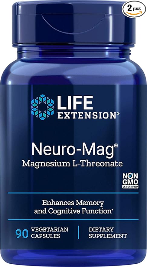 Life Extension Neuro-mag Magnesium L-threonate Dietary Supplements 90 Count (Pack of 2) Capsules