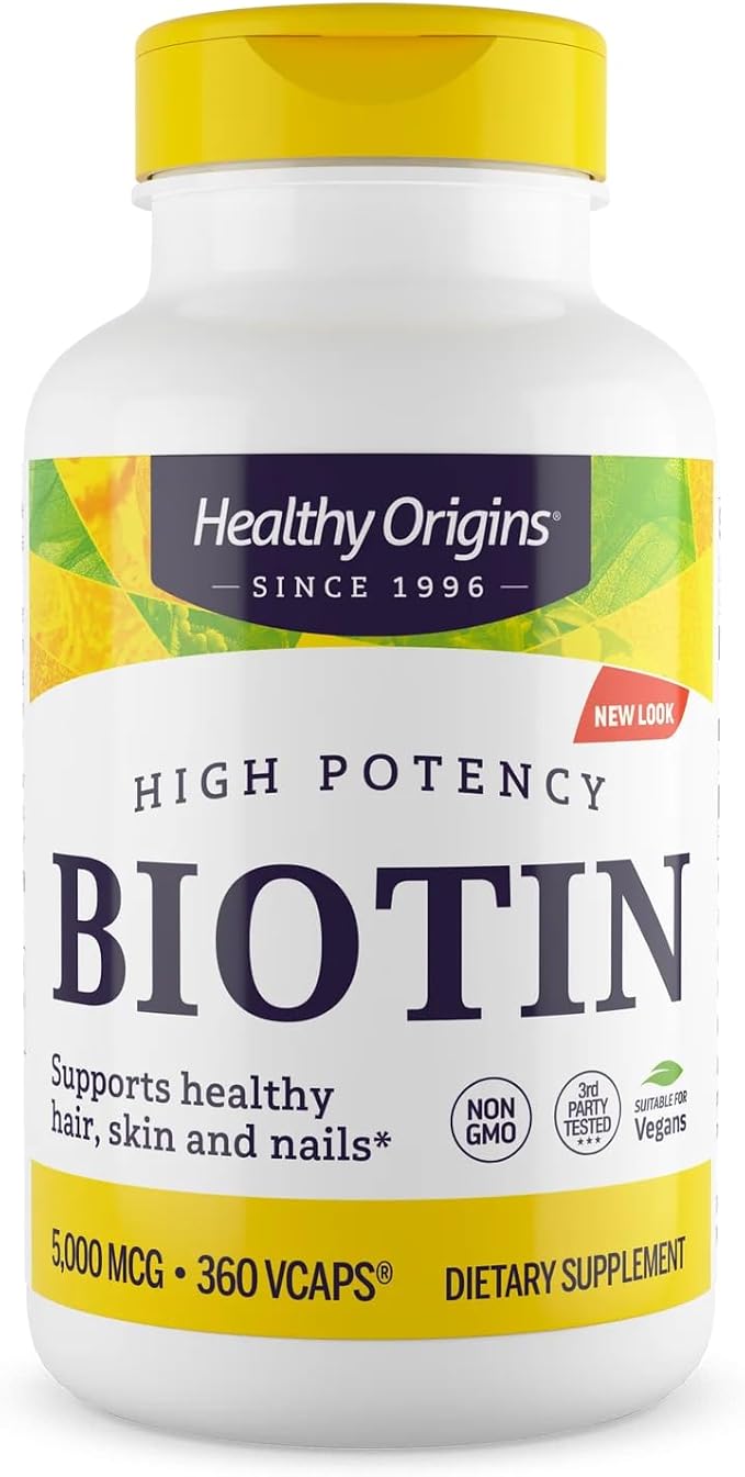 Healthy Origins Biotin 5000 mcg (USP Grade Non-GMO Gluten Free Hair Support Nail Support) 360 Veggie Caps