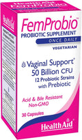 HealthAid FemProbio – Once-Daily Probiotic with Prebiotic Fiber | 50 Billion CFU | 30 Vegetarian Capsules | Acid &amp Bile Resistant Lactose Gluten &amp GMO-Free