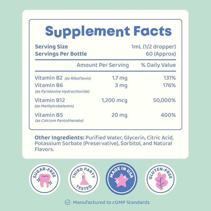 JoySpring Burst B12 Drops - Vitamin B Complex for Kids with Methyl B12 Supplement to Support Healthy Growth &amp Development Vegan Liquid B12 Drops Ages 3-16+ | 2 fl oz (60 Servings) (Pack of 2)