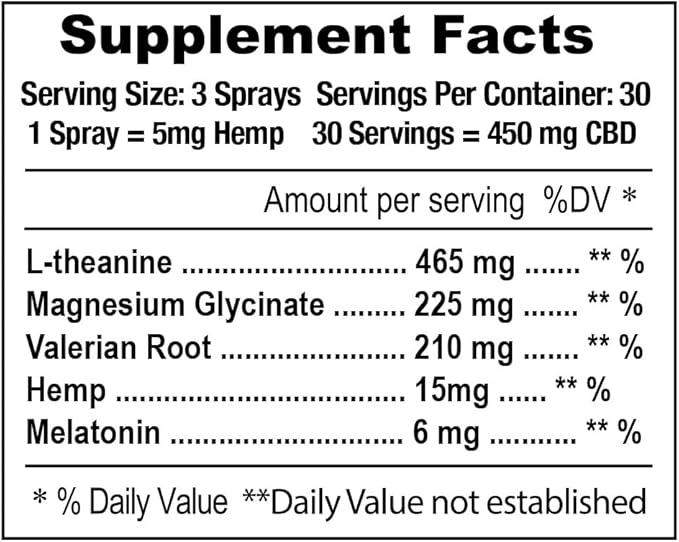 Hemp Sleep Spray with Melatonin L-Theanine Valerian Root Magnesium | Fast Acting Non-Habit Forming Non-GMO Gluten Free Natural Sleep Aid