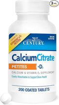 21st Century Calcium Citrate Petites + D3 Coated Tablets - 200 Tablets Pack of 3