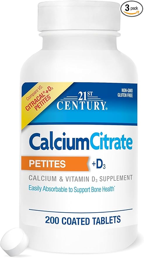 21st Century Calcium Citrate Petites + D3 Coated Tablets - 200 Tablets Pack of 3