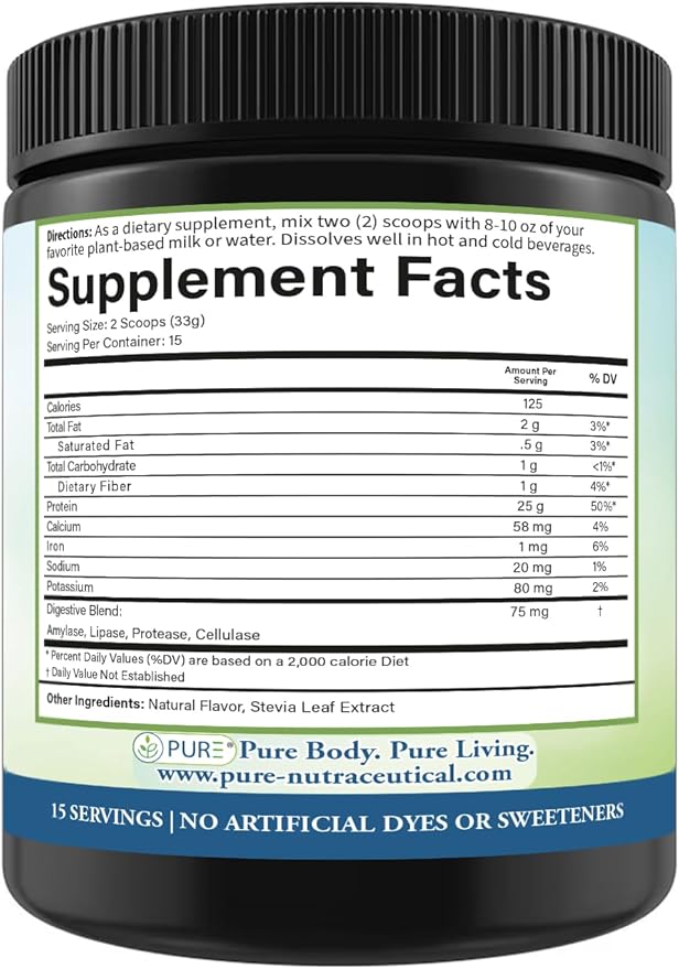 PURE® Vegan Protein Powder - 25g Plant Based Protein 15 Servings - Pea &amp Mung Bean Blend with Digestive Enzymes - Dairy-Free - Muscle Recovery &amp Appetite Control - Strawberry 495 Grams