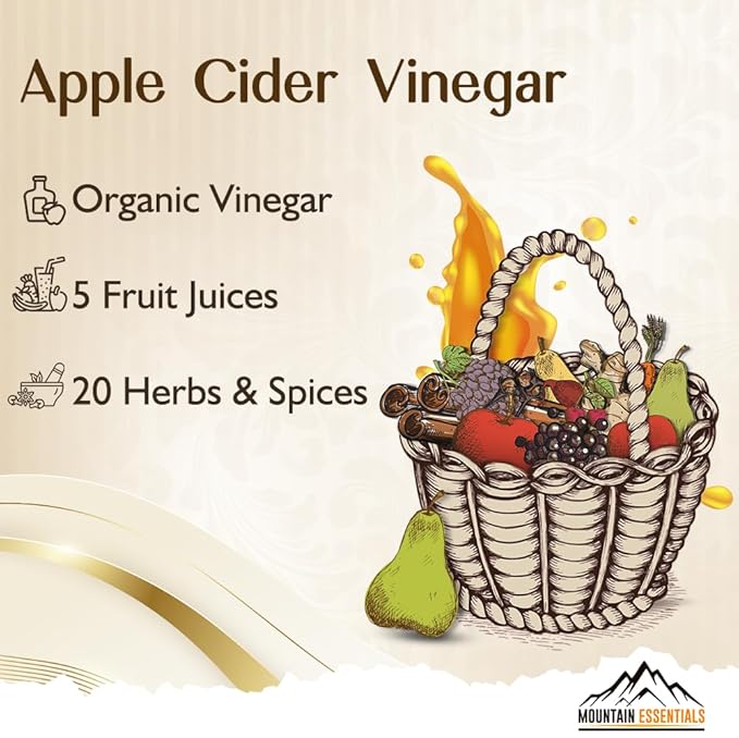 MOUNTAIN ESSENTIALS Natural Wellness Recipe Apple Cider Vinegar with Elderberry Juice Liquid Complex 25 oz | Natural Tonic Detox &amp Energize Body | Organic Wildcrafted Herbs &amp Spices Pack of 4