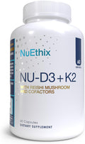 NuEthix Formulations NU-D3 + K2 - Vitamin D3 and K2 5000 iu Supplements - Packed with Reishi Mushroom Magnesium &amp Zinc - 60ct 60 Servings - Made in USA Products Only