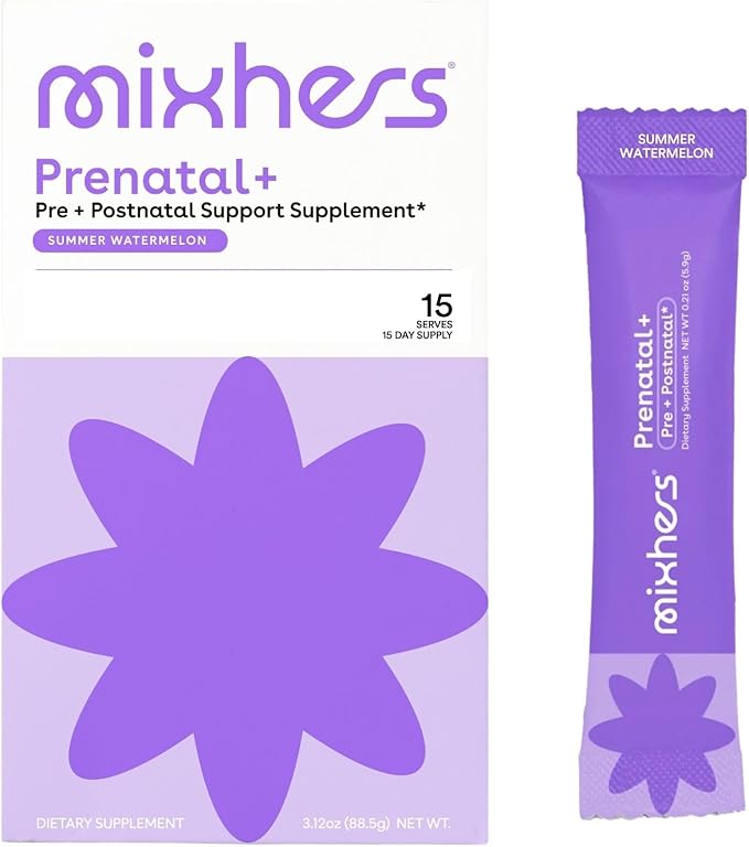 MIXHERS Prenatal + Pre + Postnatal Vitamins Drink Mix | Formulated with Vitamin A C D E &amp K | Summer Watermelon Flavor | 15 Stick Packets | 1 Pack