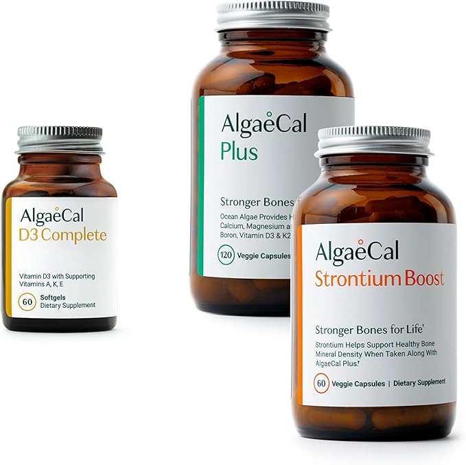 ALGAECAL Bone Health Bundle - D3 Complete (1000 IU) + K2 Vitamin E Vitamin A &amp Plant-Based Calcium Clinically Supported to Increase Bone Density