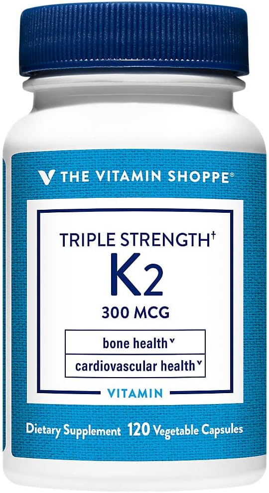 The Vitamin Shoppe Vitamin K2 MK-7 300mcg Triple Strength - Bone &amp Heart Health | Menaquinone-7 | 120 Vegetable Capsules | High Potency