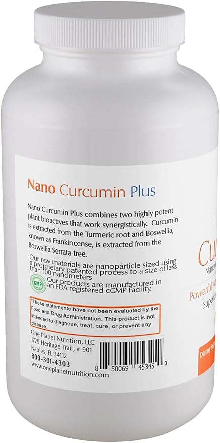 One Planet Nutrition Nano Curcumin Plus Capsules - 500 mg (60 Count) - Nano Particle Size Turmeric &amp Boswellia for High Absorption - Supports Overall Health - Gluten Free Non GMO Vegan