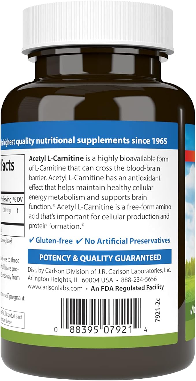 Carlson Labs Acetyl L-Carnitine 500mg 120 Capsules