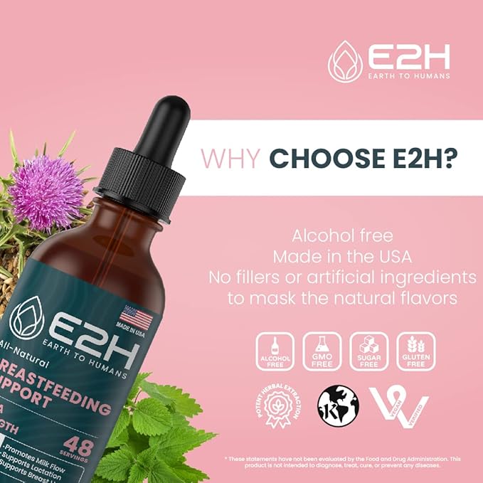 E2H Breastfeeding Supplement and Lactation Support - Liquid Lactation Supplement - Contains Fenugreek Milk Thistle Fennel and More - No Alcohol - Vegan - 2 Fl Oz
