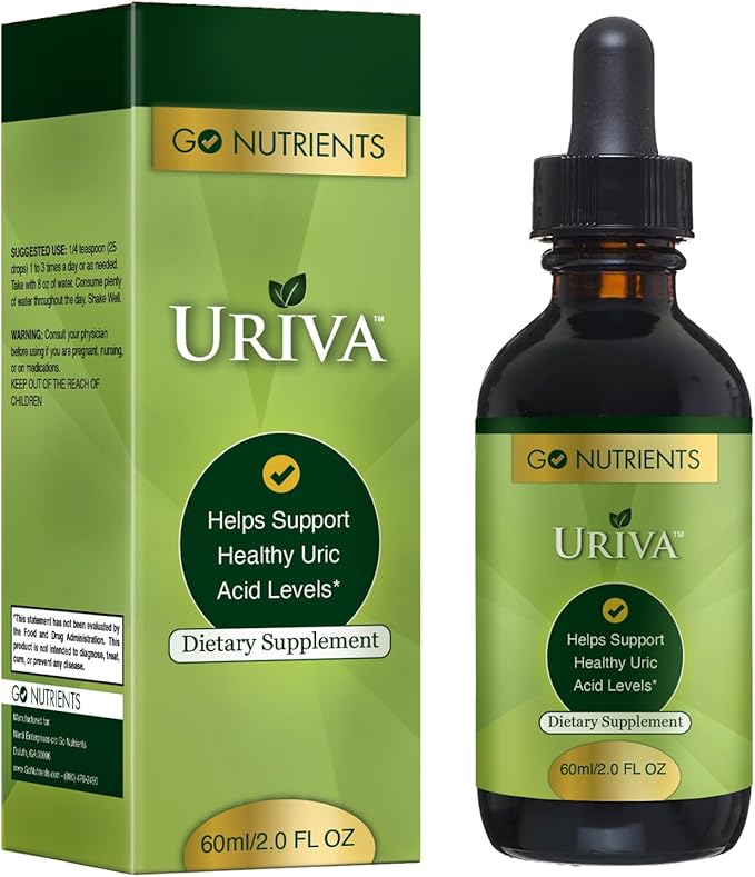 Go Nutrients Uriva - Advanced Uric Acid Flush Cleanse with Tart Cherry Extract Celery Seed Turmeric &amp More - High Absorption Liquid Drops Supplement for Joints and Kidney 2.0 oz. | 48 Servings