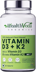 Vitamin D3 (600 IU) + Vitamin K2 as Mk7 (55Mcg) Supports Healthy Bones Boosts Immune System | for Men &amp Women - 60 Veg Tablets