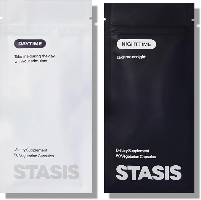 STASIS Daytime &amp Nighttime Supplement Refill Bundle Morning &amp Evening Routine Support Capsules 1 Month Supply
