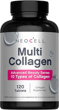 NeoCell Super Multi Collagen Peptides | 120 Tablets | 10 Types of Collagen | Skin Hair and Nails | Beauty Supplement | For Men and Women