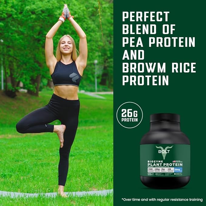 Bolt Biozyme Plant Protein | Vegan Protein with Superfood Phycocyanin and Ayurvedic Herbs | Complete Amino Acid Profile for Muscle Support and Recovery | 2Lb/32oz 26 Servings | Madagascar Vanilla