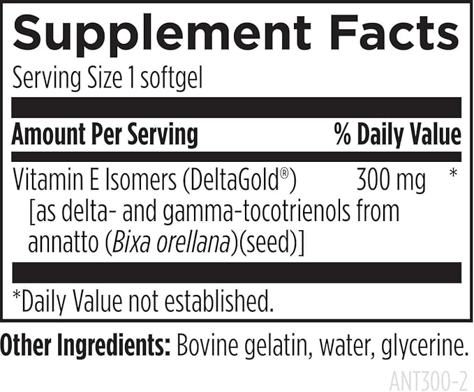 Designs for Health Annatto-E 300 mg Tocotrienols - DeltaGold Vitamin E Complex Supplement with Delta + Gamma Tocotrienols - Cardiovascular Healthy Aging + Antioxidant Support - Non-GMO (30 Softgels)