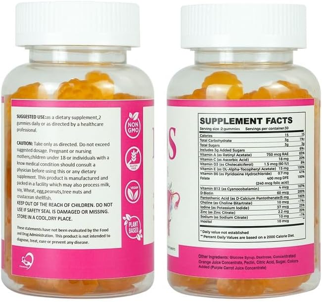 PCOS Gummies Helps Fertility and Ovulation 2 Packs PCOS Vitamin Gummies for Women Menstrual Cycle &amp Hormonal Balance Orange Flavor Fertility Gummy with Myo-Inositol Folate and Vitamin B6 B12