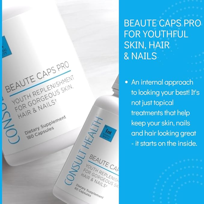 Consult Health Beaute Caps Pro - Supports Hair Growth Skin &amp Nail Health - Collagen Vitamins B6 B7B12 D &amp 10500 mcg Biotin - MSM Blood Orange - Anti-Aging - USA Made - Women &amp Men 6