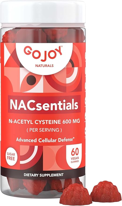 GOJOY 7-in-1 Sugar-Free NAC Gummies – NACsentials 600mg N-Acetyl Cysteine with Vitamin C ALA Quercetin &amp Astaxanthin – Antioxidant &amp Liver Detox Support – Vegan &amp Keto-Friendly – 60 Gumm