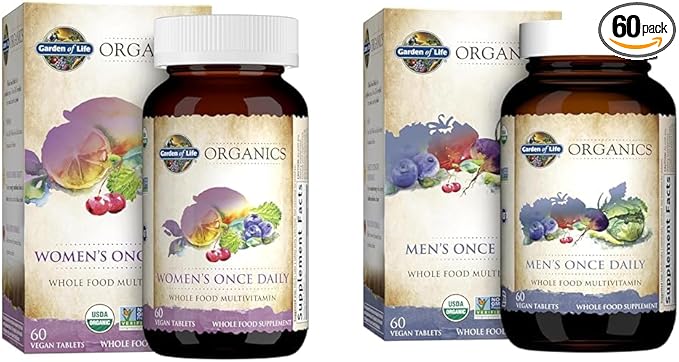 Garden of Life Multivitamin for Women &amp Multivitamin for Men - mykind Organic Men's Once Daily Whole Food Vitamin Supplement Tablets Vegan 60 Count