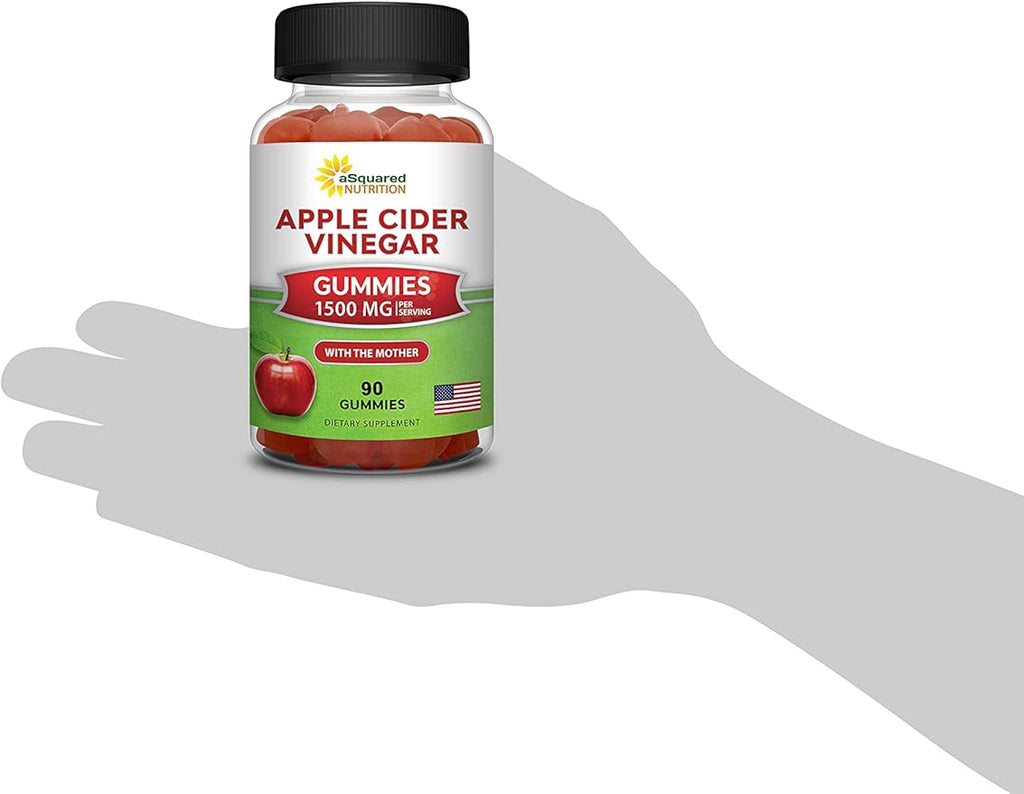 aSquared Nutrition Apple Cider Vinegar Gummies - 1500mg Per Serving - with The Mother - 90 ACV Gummies w/Vitamin B6 &amp B12 Folic Acid - Vegan Gummy Supplement Alternative to Capsules Pills &amp D