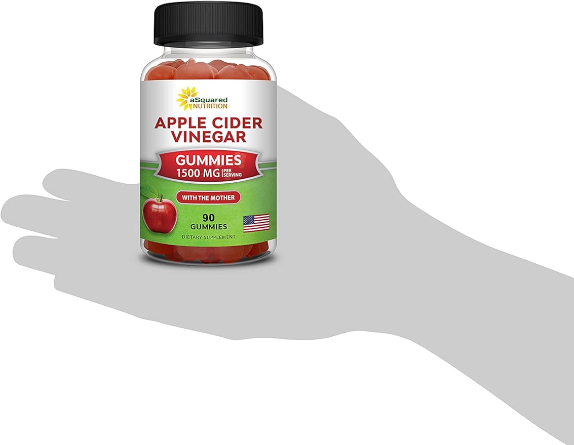 aSquared Nutrition Apple Cider Vinegar Gummies - 1500mg Per Serving - with The Mother - 90 ACV Gummies w/Vitamin B6 &amp B12 Folic Acid - Vegan Gummy Supplement Alternative to Capsules Pills &amp D