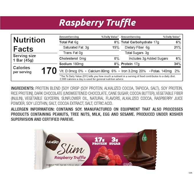 NuGo Slim Variety - Brownie Crunch 12 Bars &amp Raspberry Truffle 12 Bars Low Net Carb Keto Friendly Gluten Free 24 Count