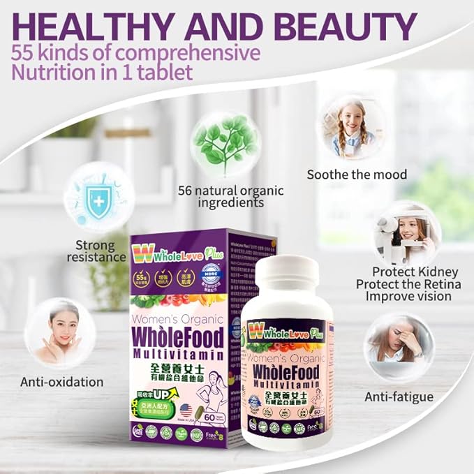 NOTO WholeLove Plus Women's Organic Whole Food Multivitamin 60 Tables Health Supplements for Immune Support Vitamin Vegan