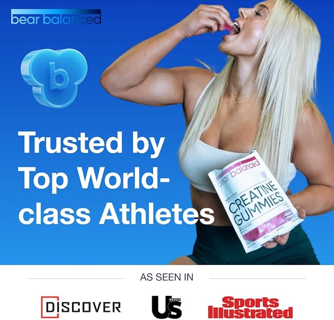 Bear Balanced Creatine Gummies for Men &amp Women - Creapure® Creatine Monohydrate L-Theanine L-Tyrosine &amp B12 for Muscle Growth Strength Focus Energy &amp Health - Low Calorie Sugar-Free