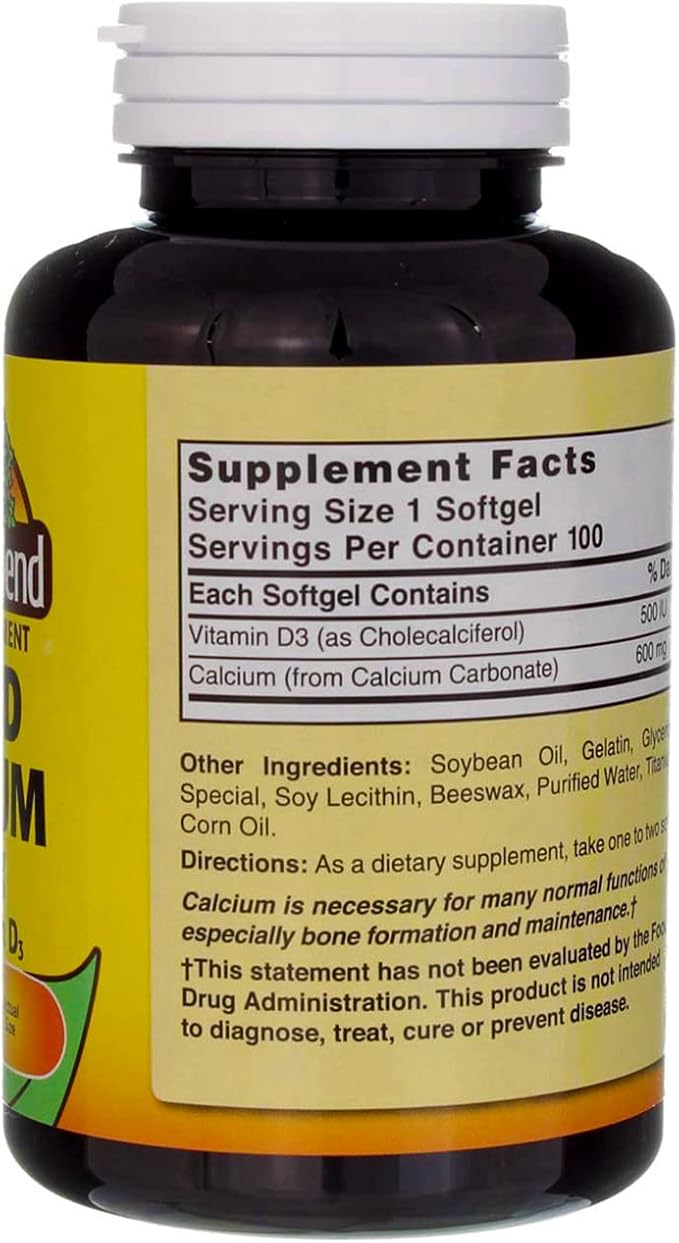 Nature's Blend Liquid Calcium 600mg with D-3 (100 Softgels) Lot of 2