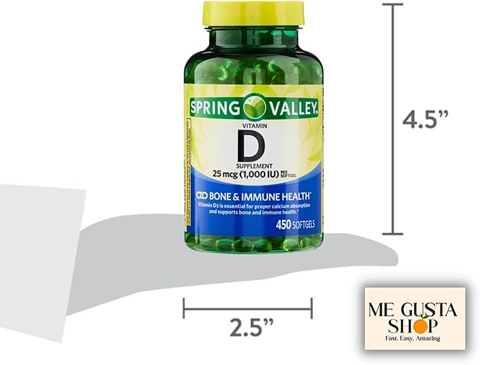 Vitamin D 25mcg 1000 IU 450 Count Softgels Spring Valley + Pill case