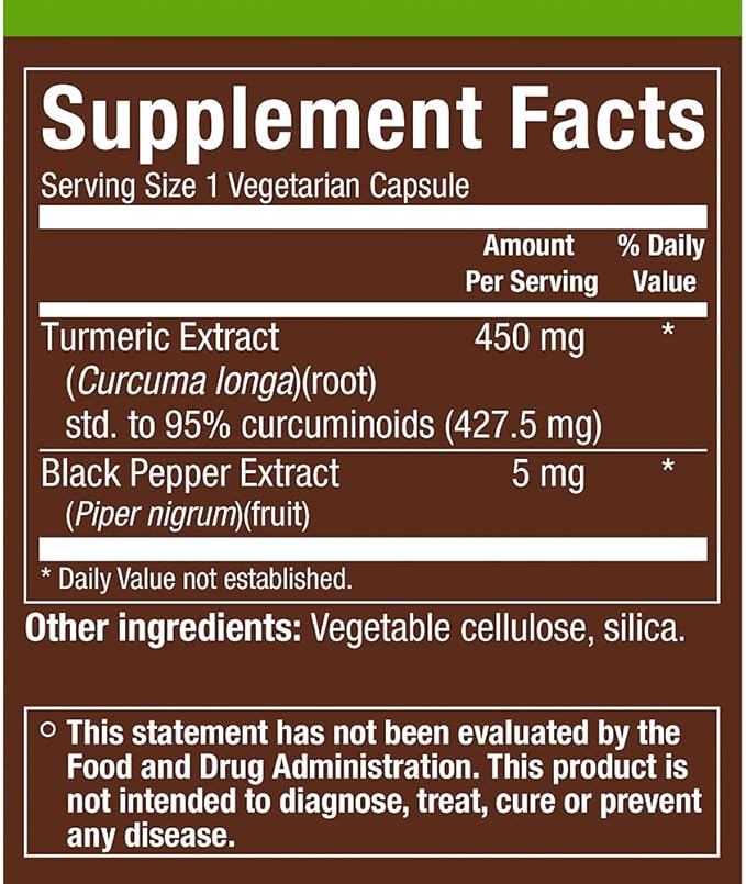 Turmeric with 95% Curcuminoids a Supports a Healthy Inflammation Response a 450 MG (120 Vegetarian Capsules)