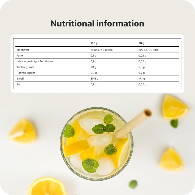 Clear Whey Isolate Fresh Fruity Protein Flavour Sweetened with Stevia Over 85% Protein Natural Ingredients No Artificial Flavours and Dyes (17.64 g Lemon Splash)