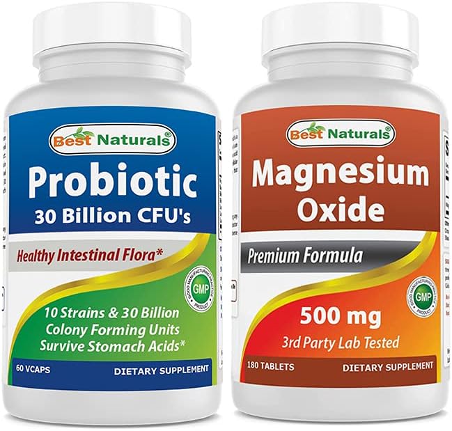 Best Naturals Probiotic 10 Strains &amp 30 Billion CFU &amp Magnesium Oxide 500 mg