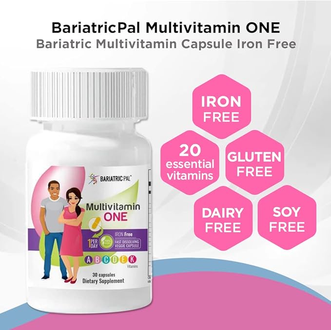 BariatricPal 30-Day Bariatric Vitamin Bundle (Multivitamin ONE 1 per Day! Iron-Free Capsule and Calcium Citrate Soft Chews 500mg with Probiotics - Strawberry Twist)