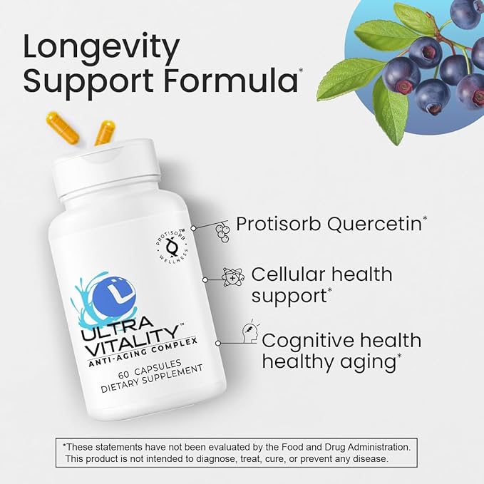 UltraVitality Longevity Support Formula – Fisetin Curcumin Quercetin &amp Beta-Glucan – Supports Cellular &amp Cognitive Health Healthy Aging – 60 Capsules
