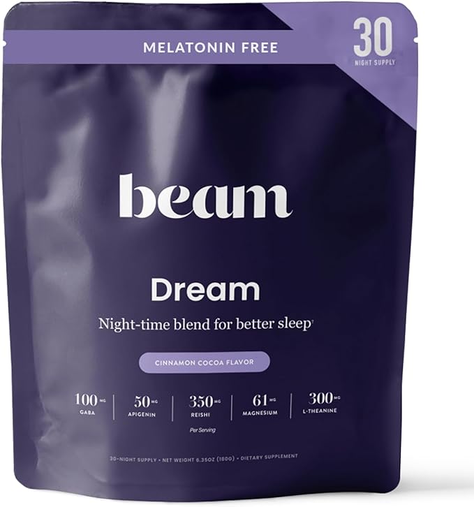 Beam Dream Sleep Powder L-Theanine Apigenin Reishi and Magnesium Third Party Tested Natural Sleep Aid &amp Sleep Supplement Health and Wellness Gift Natural Sleep Support Non-GMO 30 Servings