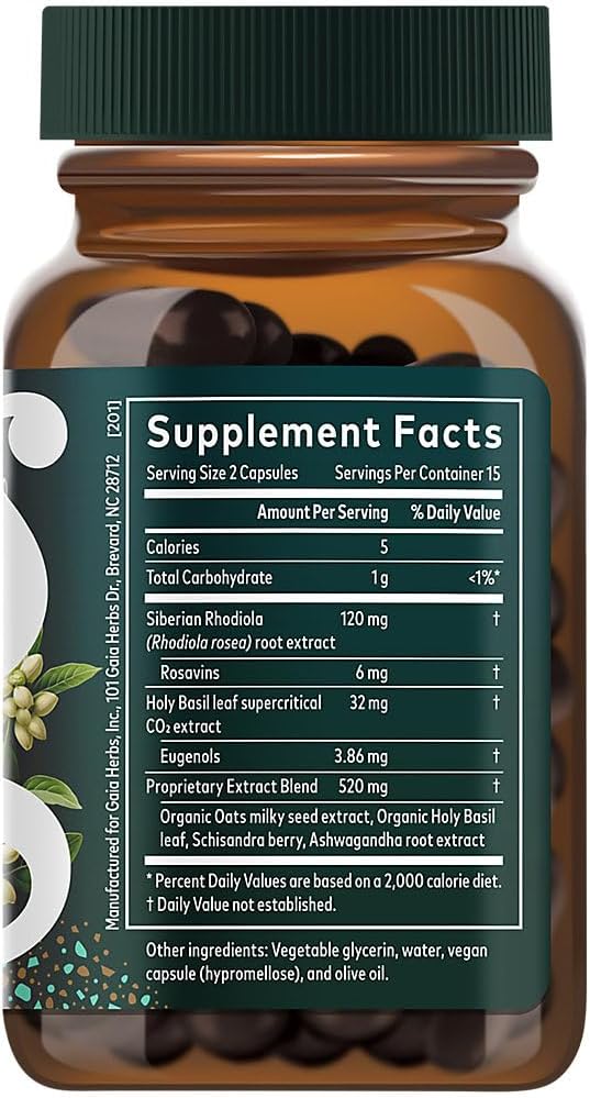 Stress Response with Rhodiola Ashwagandha Holy Basil (30 Vegetarian Liquid Capsules)