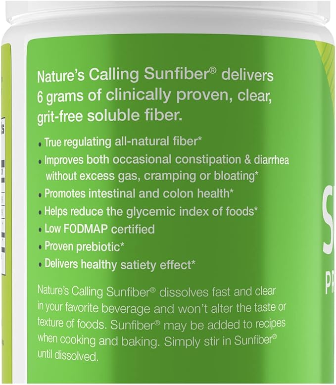 NATURE'S CALLING All-Natural Fiber Supplement | Gentle | Non-GMO | Low-FODMAP | Sunfiber | Prebiotic 30 Servings (7.4 oz)