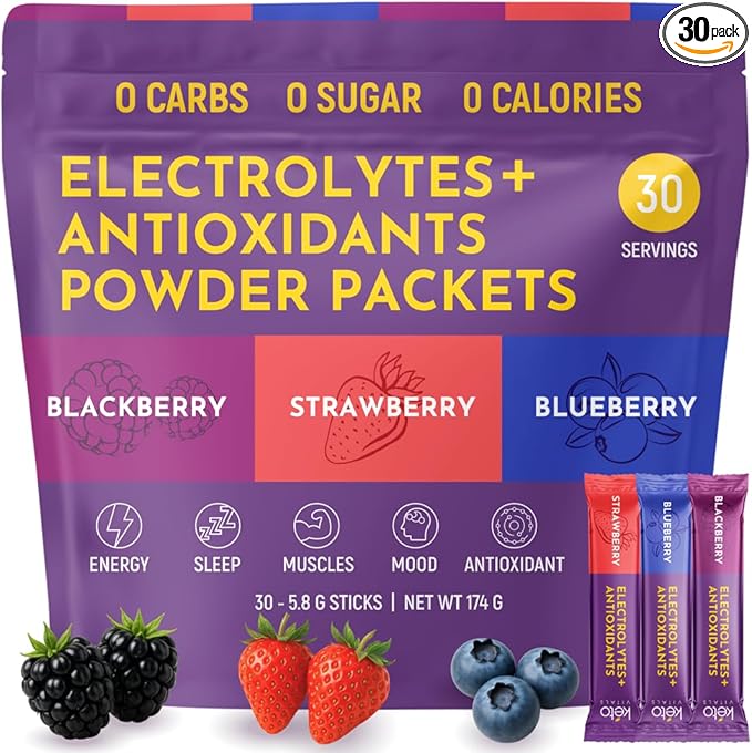 Keto Vitals Antioxidant Electrolytes Powder Packets No Sugar | Keto Friendly Electrolytes Travel Packets | Variety Stickpacks | Energy Drink Mix | Zero Calorie | Zero Carb (Berry Assorted 30)