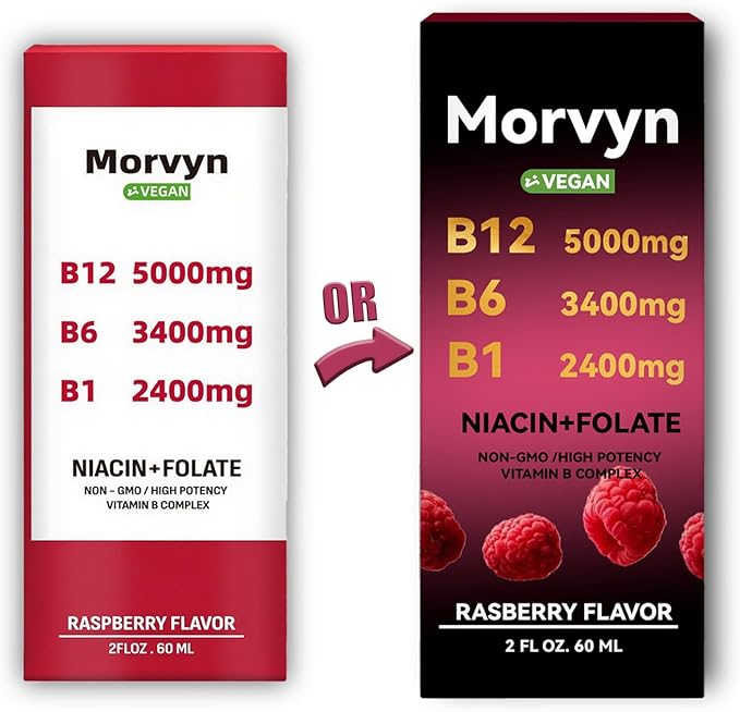 Morvyn Essential Vitamin Liquid Drops | 5-in-1 Vitamin B Complex Liquid Drops | B12 B6 B1 Drops - 60ml (2pcs)