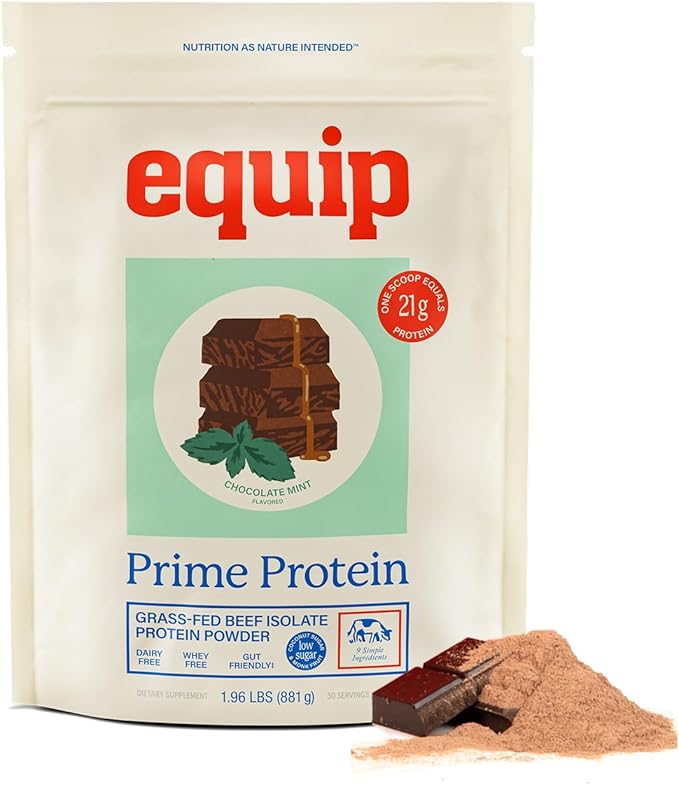 Equip Foods Prime Protein Powder | Clean Grass Fed Beef Protein Powder for Women &amp Men | Carnivore Protein Isolate | Paleo Keto Friendly | Gluten &amp Dairy Free | 30 Servings Chocolate Mint
