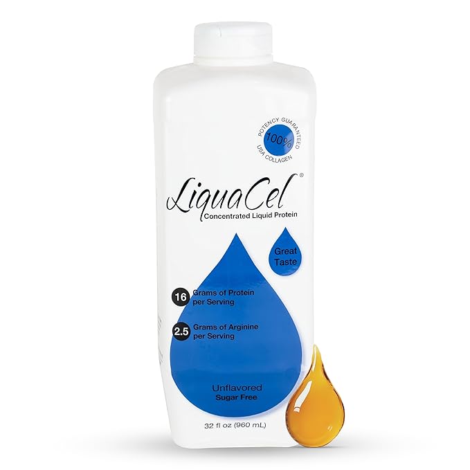 LiquaCel Concentrated Liquid Protein Unflavored Ready-to-Drink 16g Hydrolyzed Collagen Protein and 2.5g Arginine Per 1oz Serving Sugar &amp Gluten Free 32 fl oz Bottle