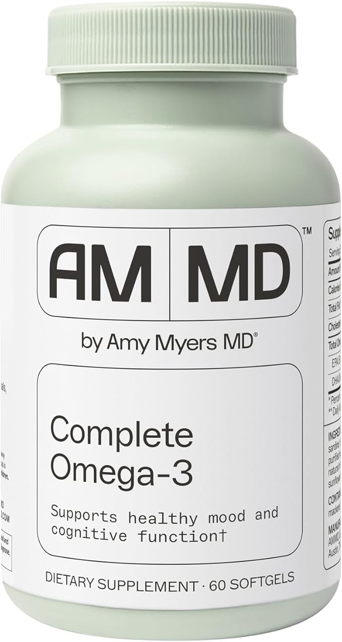 Amy Myers MD Complete Omega-3 Softgels - Fish Oil Supplement for Cardiovascular &amp Immune System Support - Non-GMO Non-Dairy &amp Non-Soy - 60 Softgels (60 Servings)